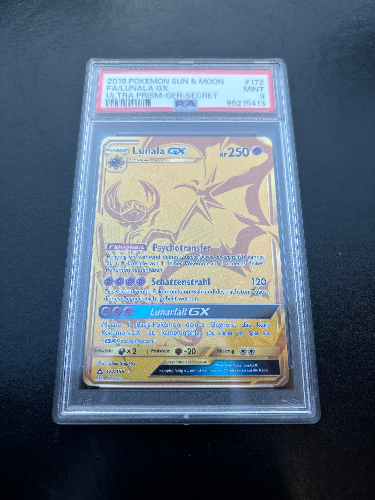 Pokémon Fa/Lunala GX 172/156 PSA 9 Ultra Prism Secret Deutsch