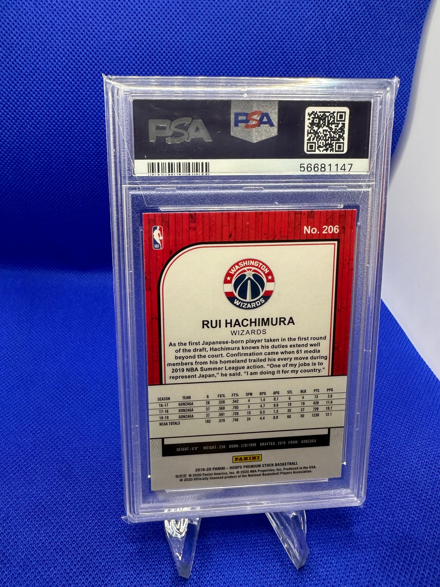 Rui Hachimura 2019 Hoops Premium Stock PSA 10 NBA