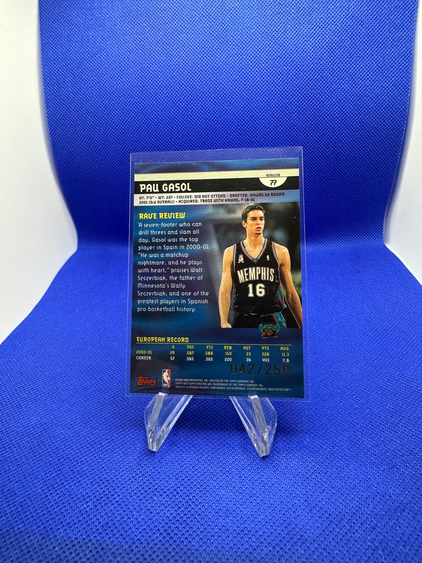 Pau Gasol 2001-02 Topps Pristine Rare Rookie Refractor /250