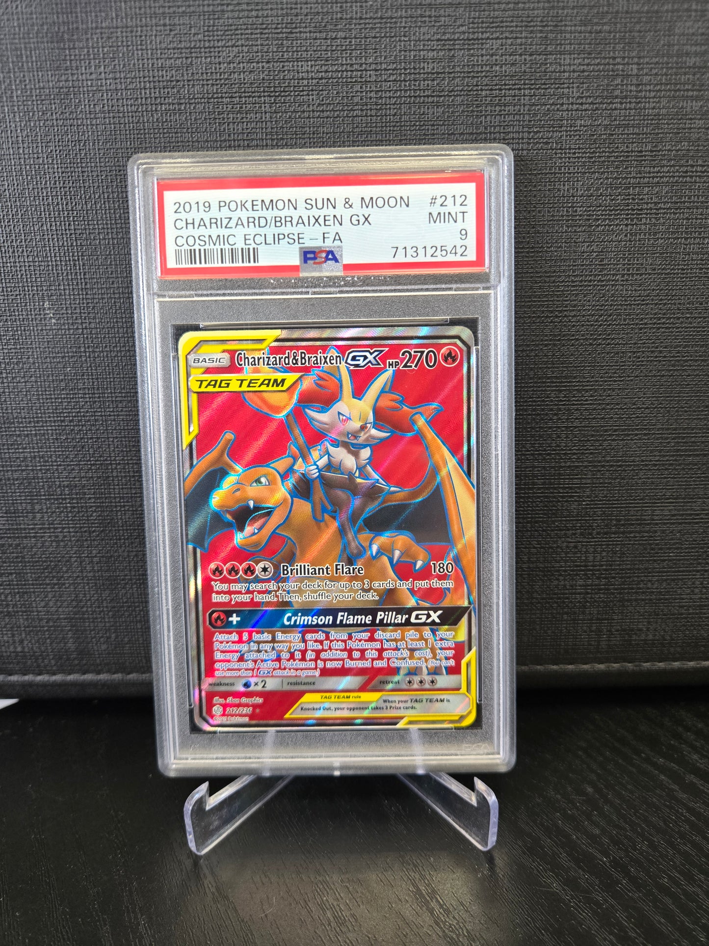 Pokémon Charizard & Braixen GX CEC212 PSA9