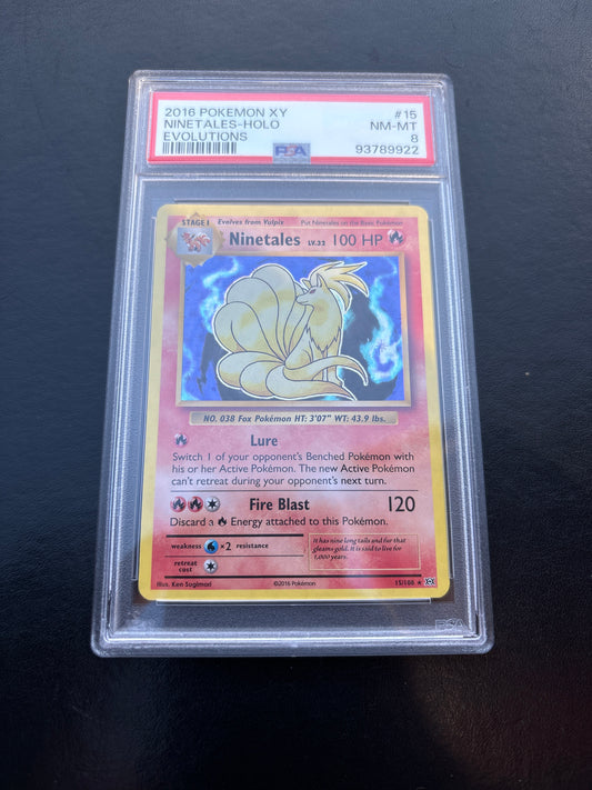 Pokémon Ninetales Holo 15/108 Evolutions PSA 8 Englisch