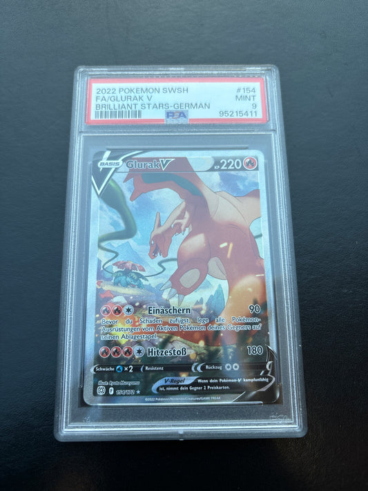 Pokémon Fa/Glurak V 154/172 PSA 9 Brilliant Stars Deutsch